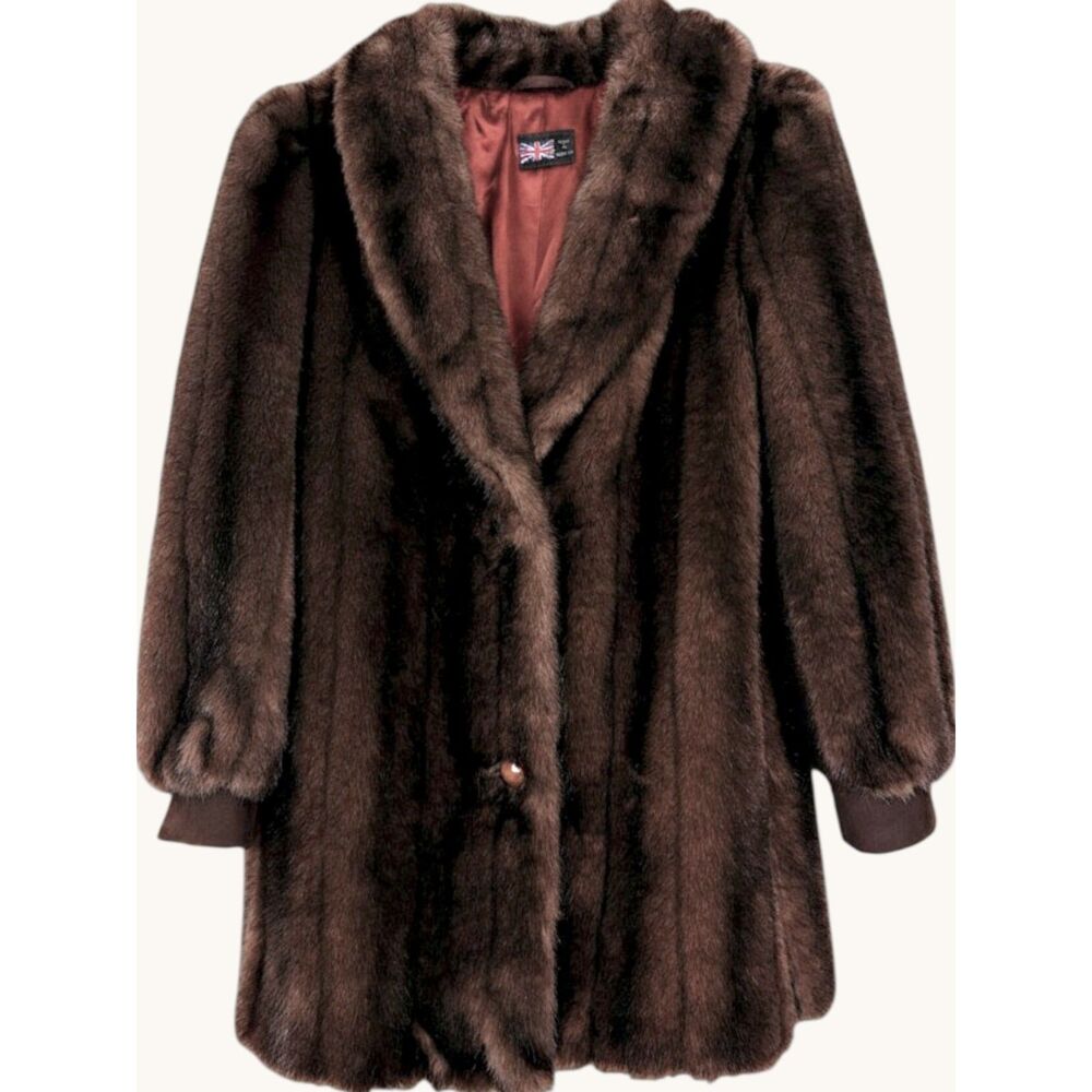 Vintage Women's Lilli Ann Faux Mink Coat Large Brown Adolph Schuman England
